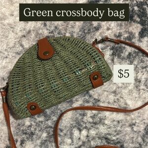 Green Woven Handbag with Brown Accents